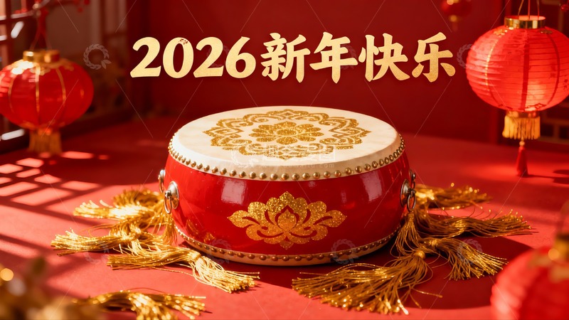 高清大图下载【趣麦麦图】新年红鼓配灯笼装饰