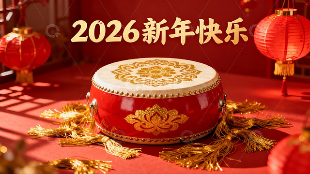 新年红鼓配灯笼装饰