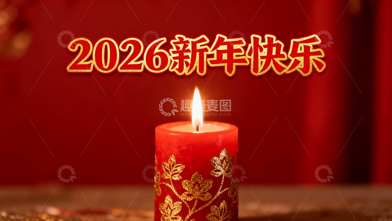 高清大图下载【趣麦麦图】红色蜡烛新年祝福画面