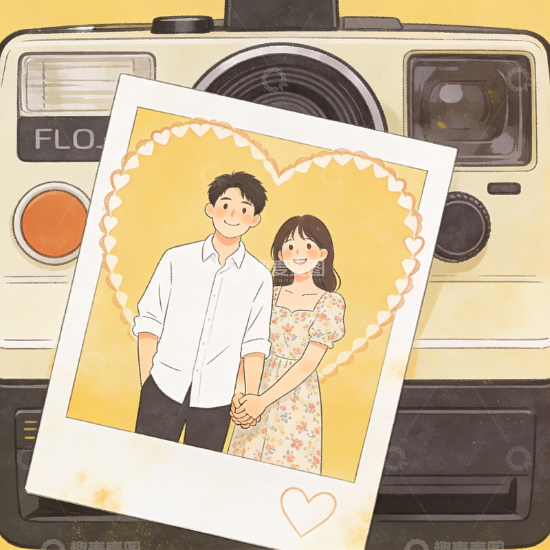 高清大图下载【趣麦麦图】情侣合影与复古相机