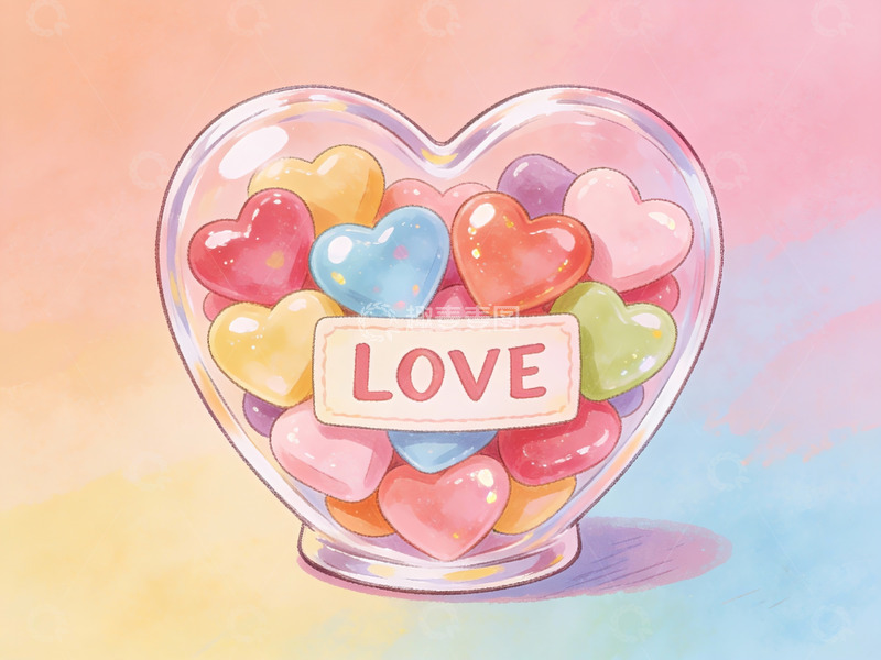 高清大图下载【趣麦麦图】心形糖果罐中的爱意表达