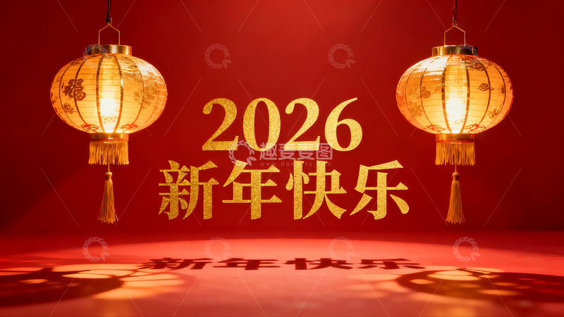 高清大图下载【趣麦麦图】红色背景新年灯笼装饰