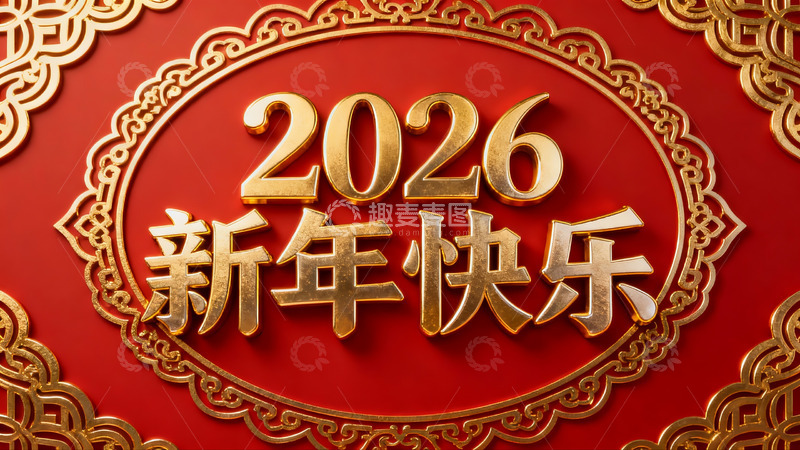 高清大图下载【趣麦麦图】红色背景金色新年祝福图案