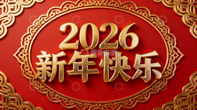 红色背景金色新年祝福图案