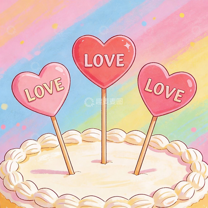高清大图下载【趣麦麦图】爱心棒棒糖蛋糕插画