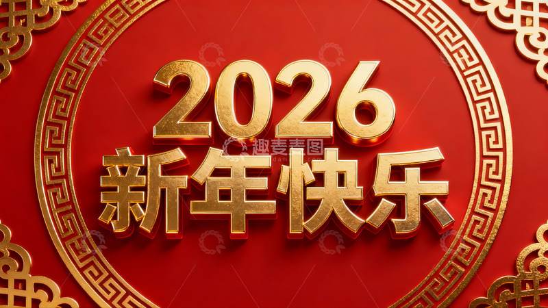 高清大图下载【趣麦麦图】2026新年快乐红色背景设计