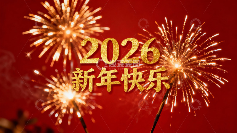 高清大图下载【趣麦麦图】新年烟花绽放红色背景