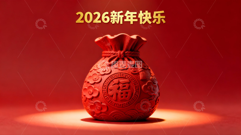 高清大图下载【趣麦麦图】红色福袋新年祝福