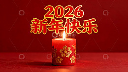 红色蜡烛新年祝福画面