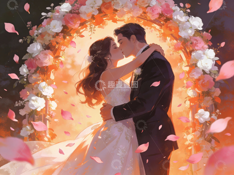 高清大图下载【趣麦麦图】新人在花环下亲吻