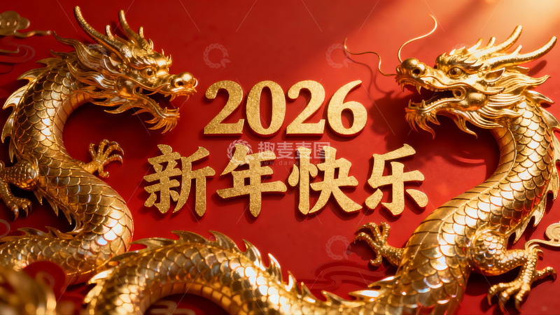高清大图下载【趣麦麦图】金色双龙迎2026新年