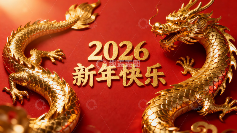高清大图下载【趣麦麦图】金色龙年装饰新年快乐