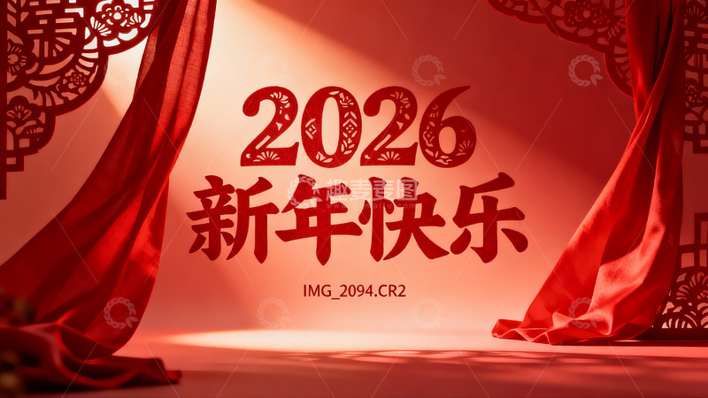 高清大图下载【趣麦麦图】2026新年快乐红色剪纸装饰