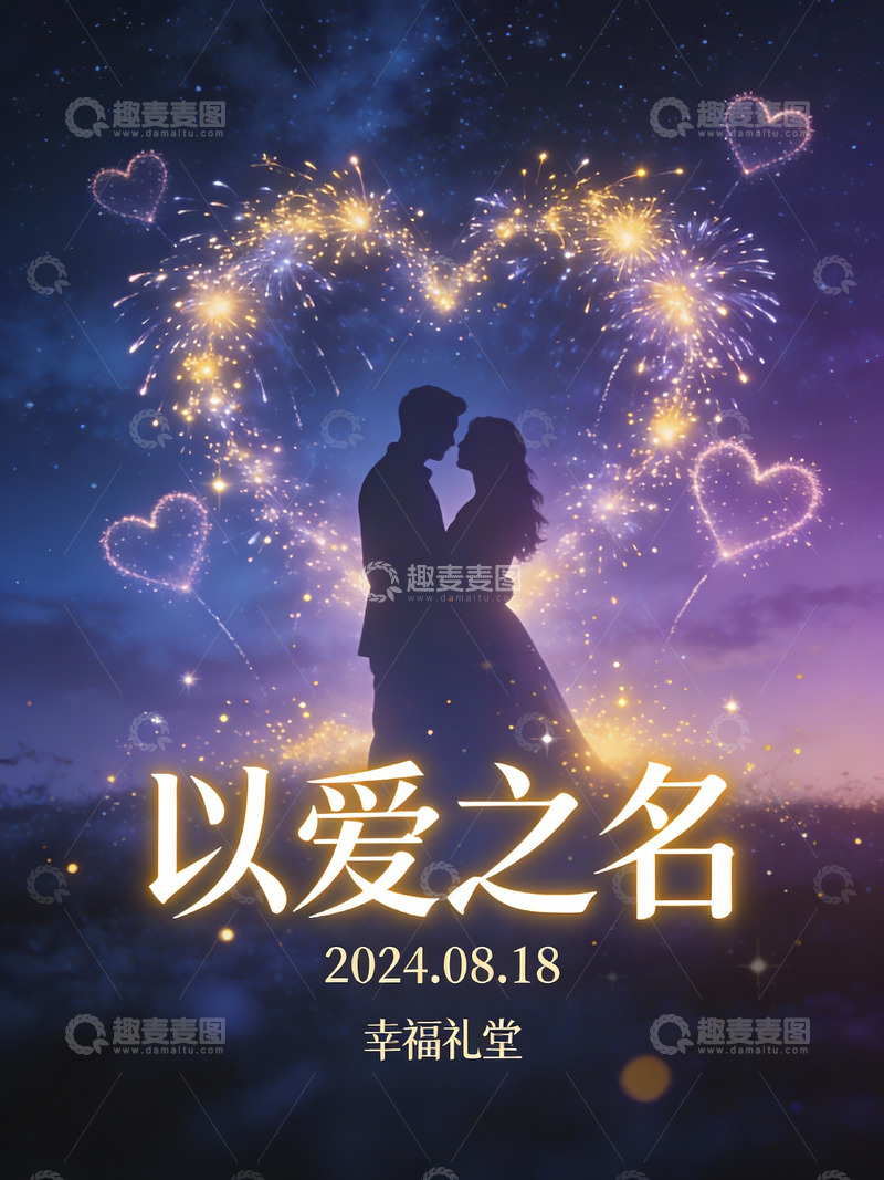 高清大图下载【趣麦麦图】情侣在烟花下相拥的浪漫场景