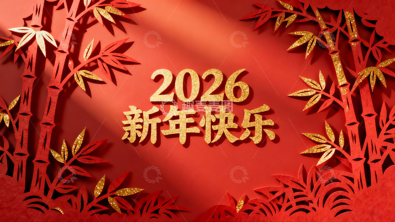 高清大图下载【趣麦麦图】2026新年快乐红色剪纸艺术