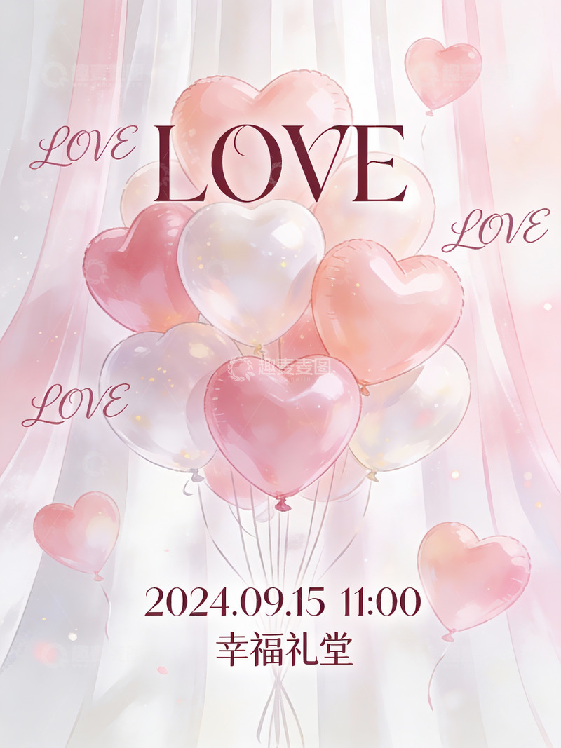 高清大图下载【趣麦麦图】爱心气球婚礼邀请海报