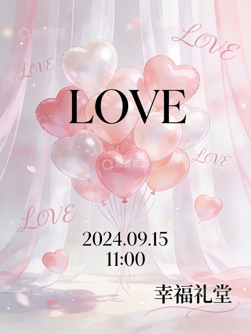 高清大图下载【趣麦麦图】爱心气球婚礼邀请海报