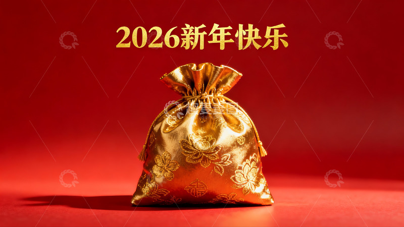 高清大图下载【趣麦麦图】红色背景金色红包新年祝福