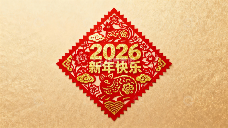 高清大图下载【趣麦麦图】2026新年红色剪纸装饰