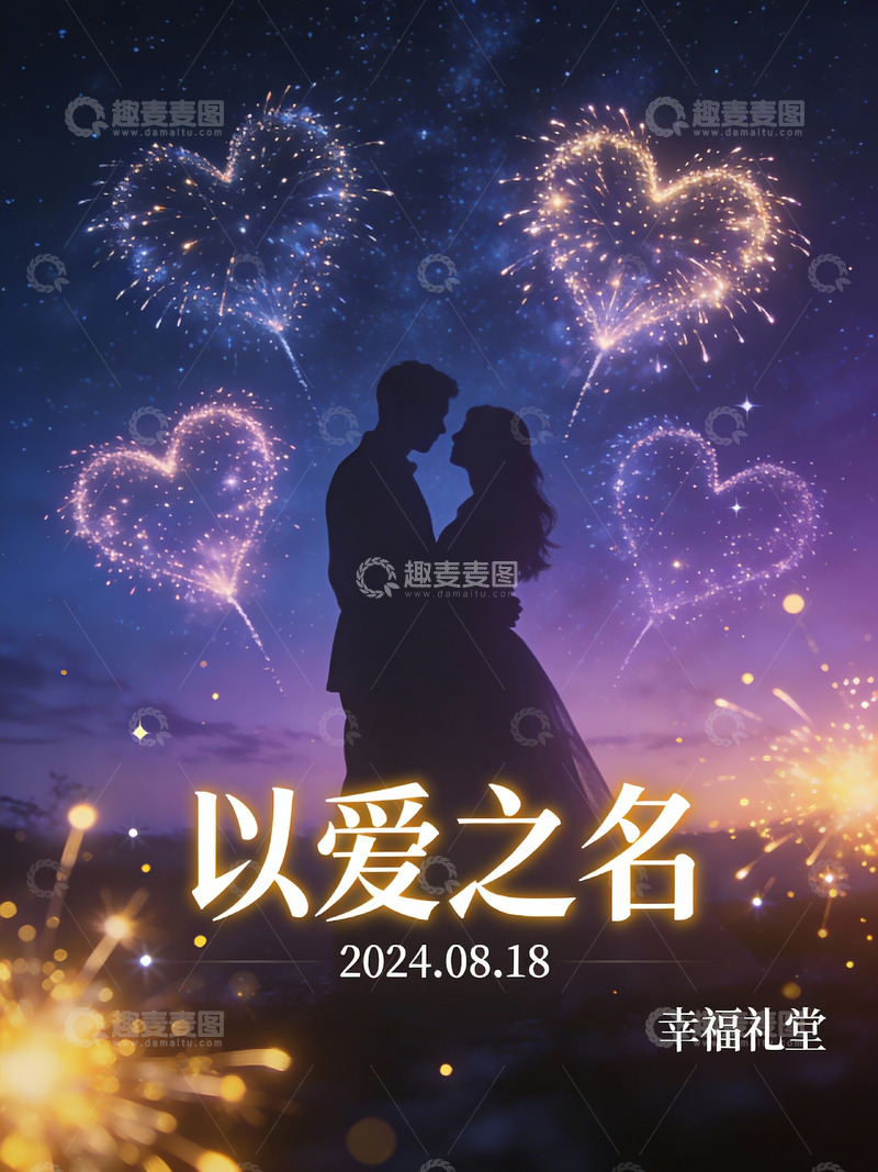高清大图下载【趣麦麦图】情侣在烟花下相拥