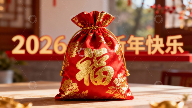 高清大图下载【趣麦麦图】新年红色福袋摆件