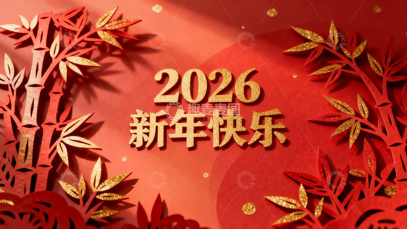 高清大图下载【趣麦麦图】2026新年快乐红色剪纸艺术