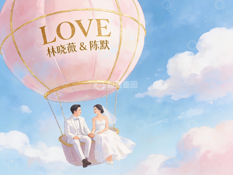 高清大图下载【趣麦麦图】热气球上的新人浪漫场景