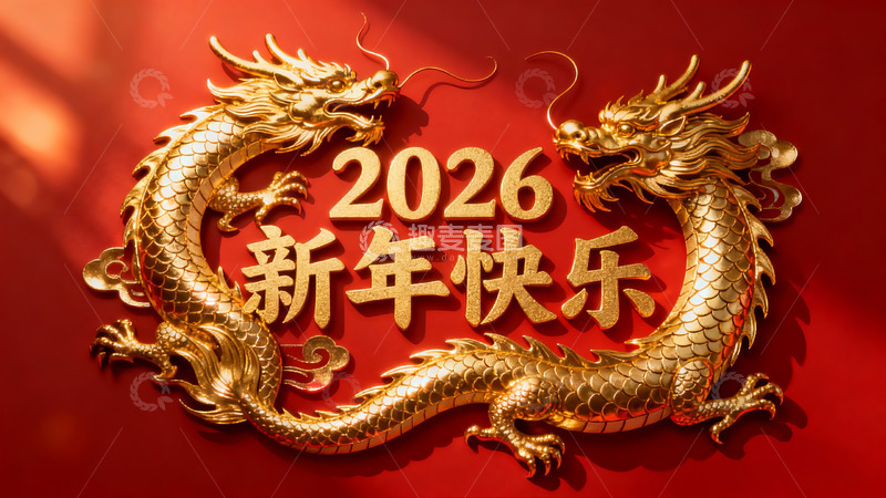 高清大图下载【趣麦麦图】金色双龙贺岁2026新年