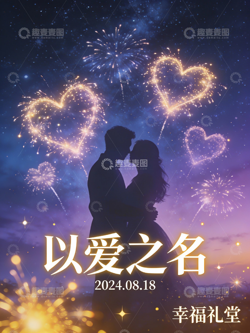 高清大图下载【趣麦麦图】情侣在烟花下相拥