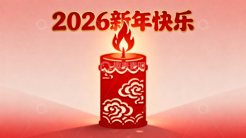 高清大图下载【趣麦麦图】红色剪纸蜡烛新年祝福