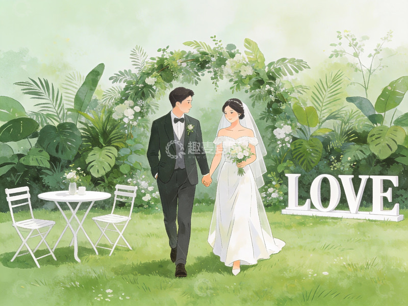 高清大图下载【趣麦麦图】新人在花园中携手行走