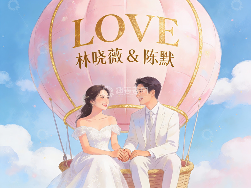 高清大图下载【趣麦麦图】热气球上的新人合影