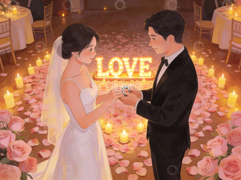 高清大图下载【趣麦麦图】新人在烛光中交换戒指