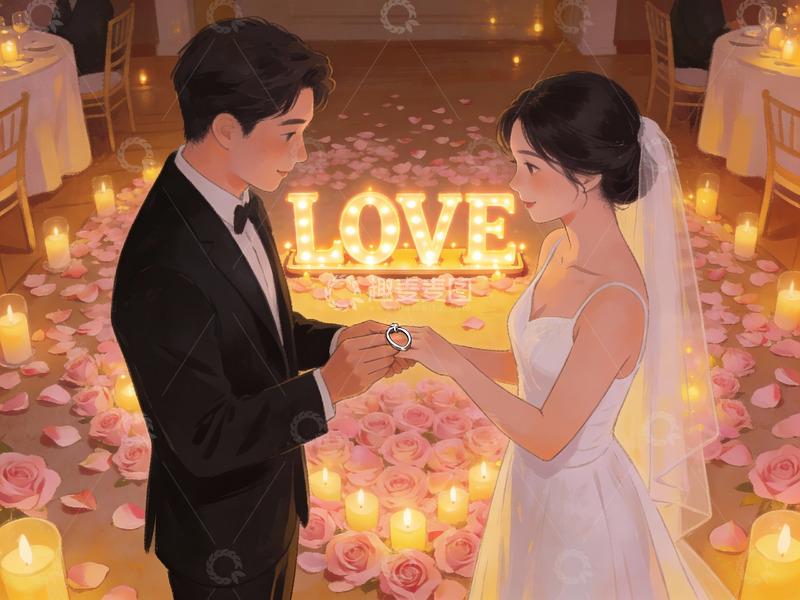高清大图下载【趣麦麦图】新人在烛光中交换戒指
