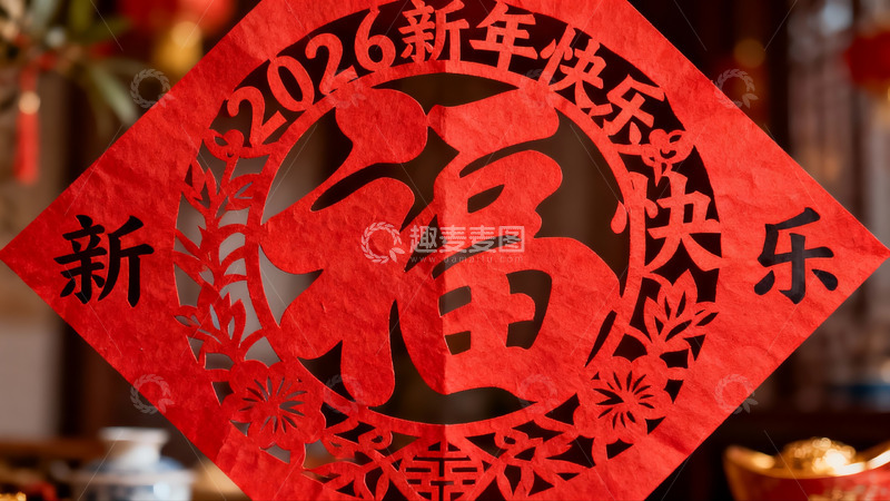 高清大图下载【趣麦麦图】新年红色剪纸福字装饰