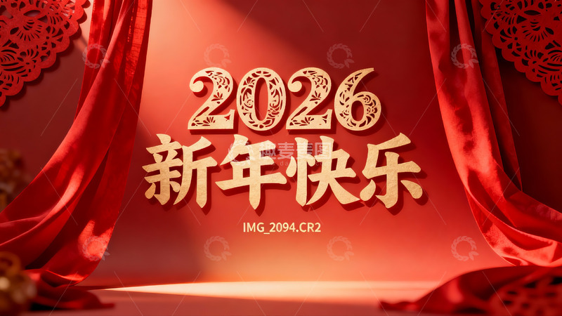 高清大图下载【趣麦麦图】2026新年快乐红色背景设计