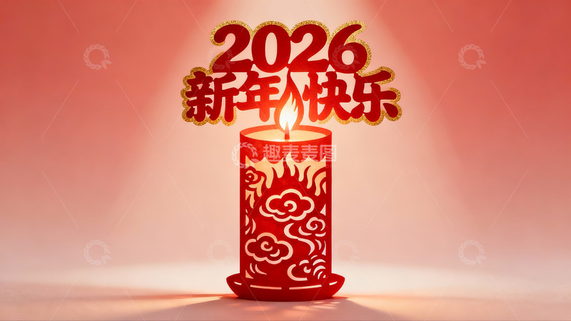 高清大图下载【趣麦麦图】红色剪纸蜡烛新年祝福