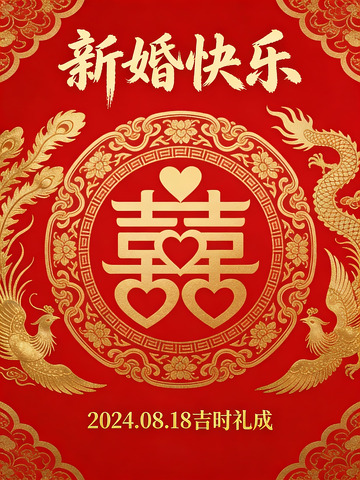 红色喜庆婚礼海报