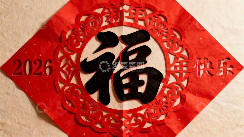高清大图下载【趣麦麦图】红色新年剪纸福字装饰