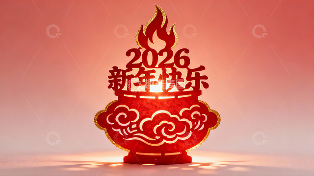 红色新年装饰灯映衬祥云图案