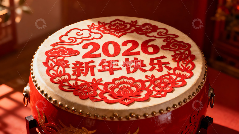 高清大图下载【趣麦麦图】新年鼓面装饰喜庆氛围浓厚