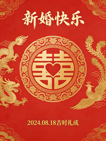 红色喜庆婚礼海报
