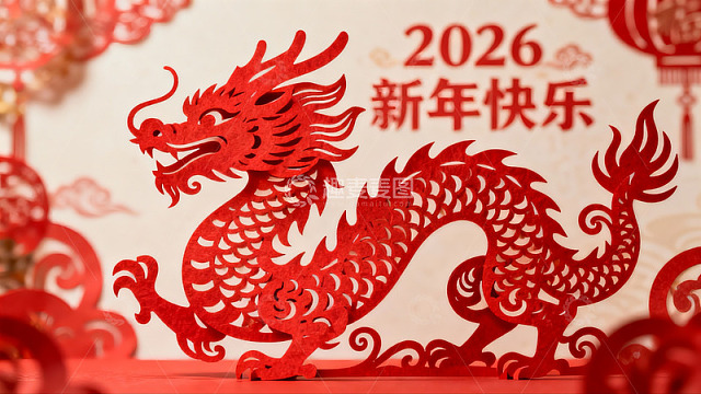 红色剪纸龙迎新年