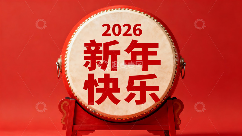 高清大图下载【趣麦麦图】红色鼓面新年祝福2026