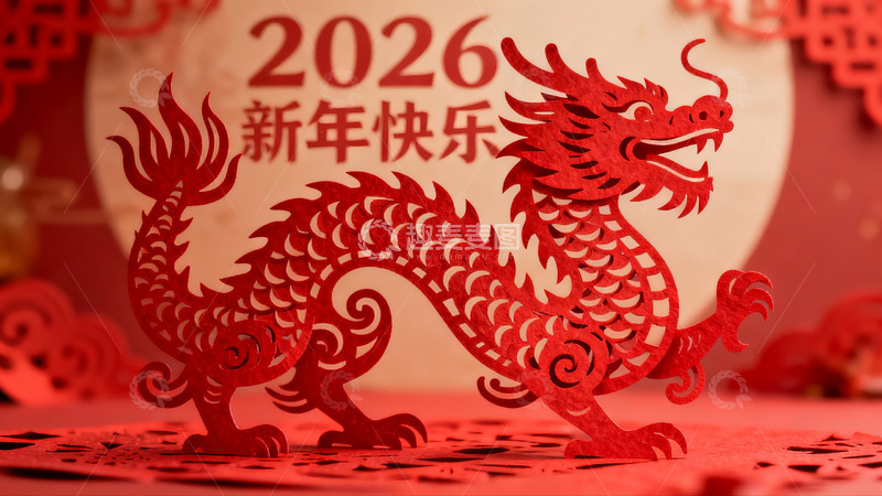高清大图下载【趣麦麦图】红色剪纸龙迎新年