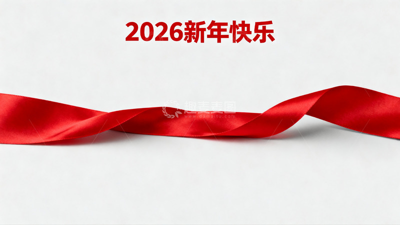 高清大图下载【趣麦麦图】红色丝带新年祝福画面