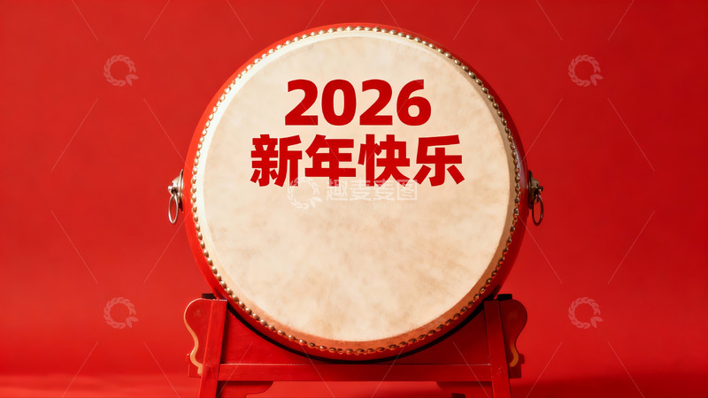 高清大图下载【趣麦麦图】红色鼓面新年祝福2026
