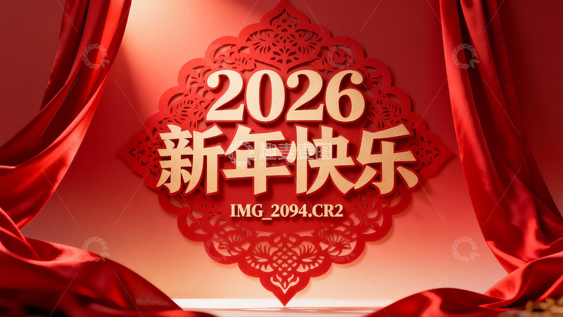 高清大图下载【趣麦麦图】2026新年快乐红色剪纸装饰