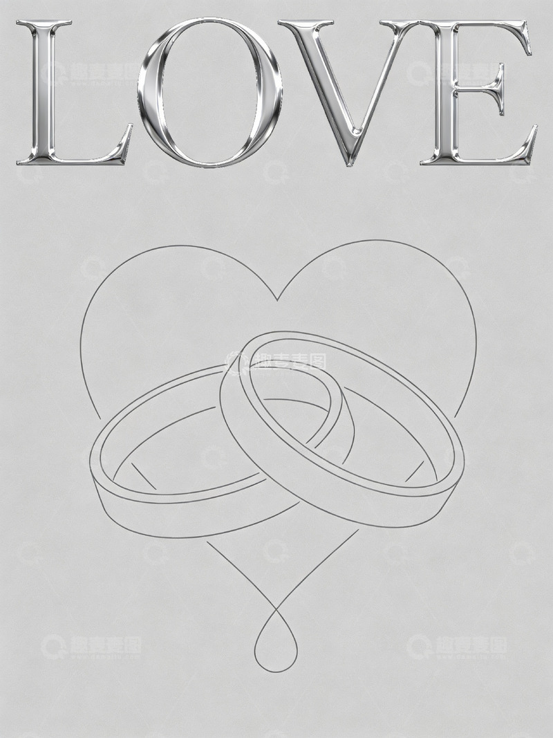 高清大图下载【趣麦麦图】爱字与婚戒心形图案