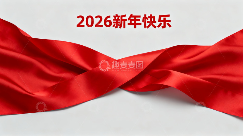 高清大图下载【趣麦麦图】红色丝带新年祝福画面
